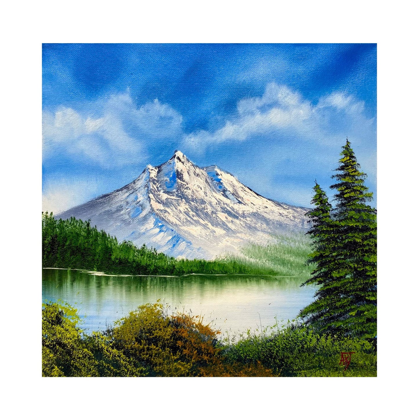 Majestic Mountain Reflection - Orignal oil painting by Anna Holmes