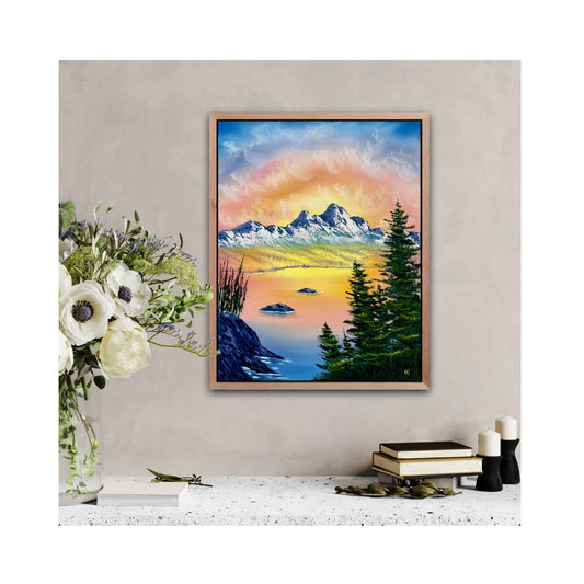 Serene Sunset Over Mountain Peaks - original oil painting by Anna Holmes
