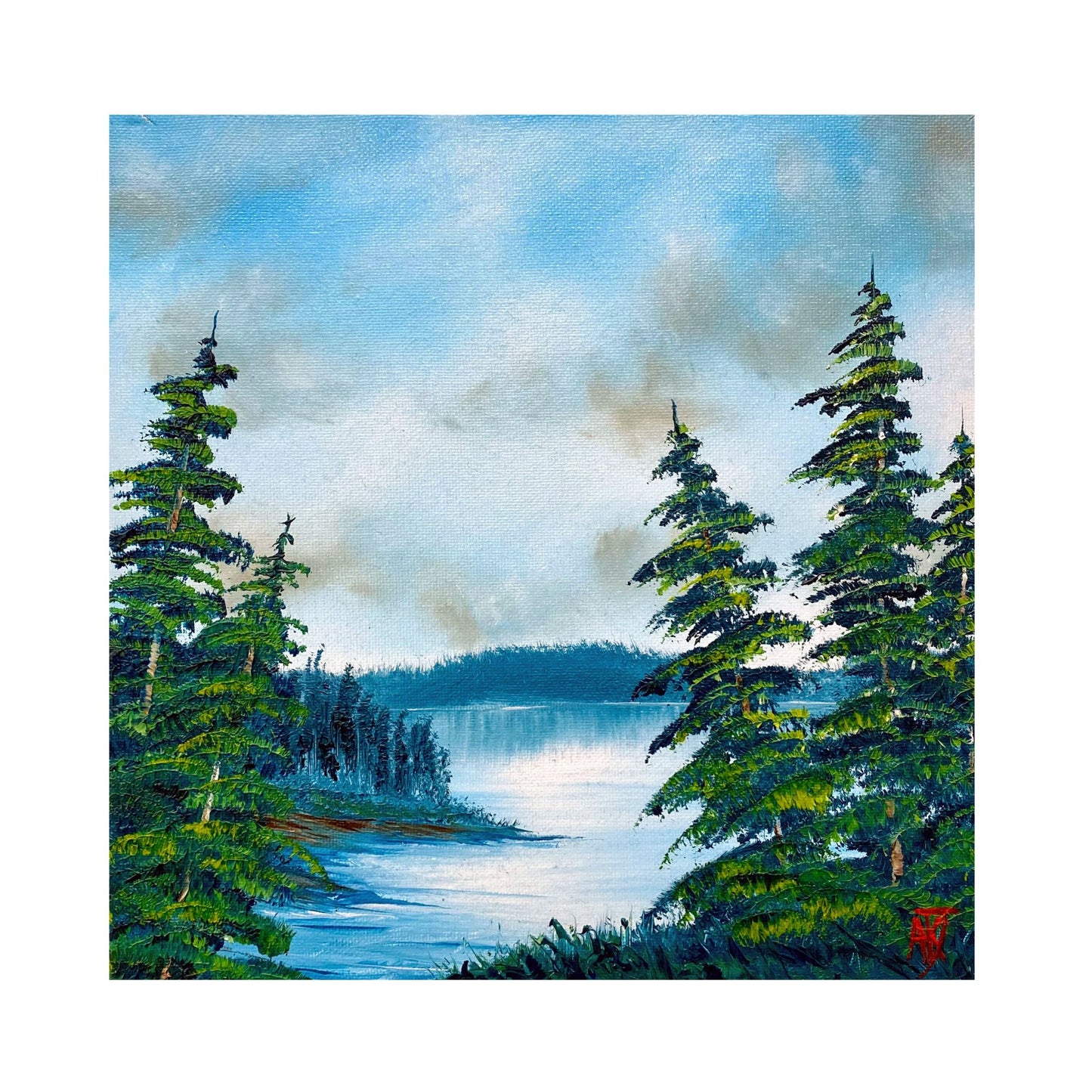 Tranquil Pines by the Water - original oil painting by Anna Holmes